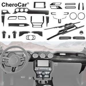 32X Front Dash Decor Strip Cover Trim Kit for Ford Mustang 2015-20 Carbon Fiber - Picture 1 of 20