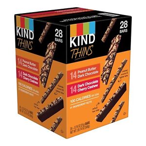 KIND THINS 28 Bars: Dark Chocolate Cherry Cashew & Peanut Butter Dark Chocolate