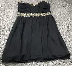 My Michelle Juniors Mini Strapless Prom Party Dress Size 11 Black Pleated Beaded - Picture 1 of 11