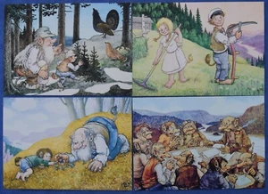 4 pcs unposted TROLL postcards Birds + Romance  ROLF LIDBERG  Sweden  Lot 11 - Picture 1 of 1