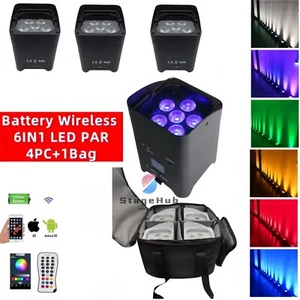 4PC+Bag Battery Wireless LED Uplight 6x18W Powered DJ Event Party Disco Led Par - Picture 1 of 8