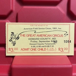 Boleto de admisión de un niño Great American Circus Howard County MD de colección 1981 - Imagen 1 de 2