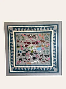 Vintage Lg Volkskunst Baum des Lebens Tier Quilt Wandkunst 36,5"" L x 34,5"" in W - Bild 1 von 5