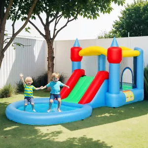 Kids Playhouse Inflatable Water Slide Bounce House for Kids w Splash Pool&Blower - Picture 1 of 8