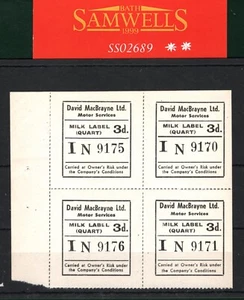 GB Scotland DAVID MACBRAYNE Parcel MILK LABEL 3d Stamp BLOCK FOUR Mint UM SS2689 - Picture 1 of 8