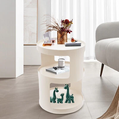 3 Tier Side Table Modern Coffee Table Sofa Bedside Table Round Organizer White - Image 1 of 4