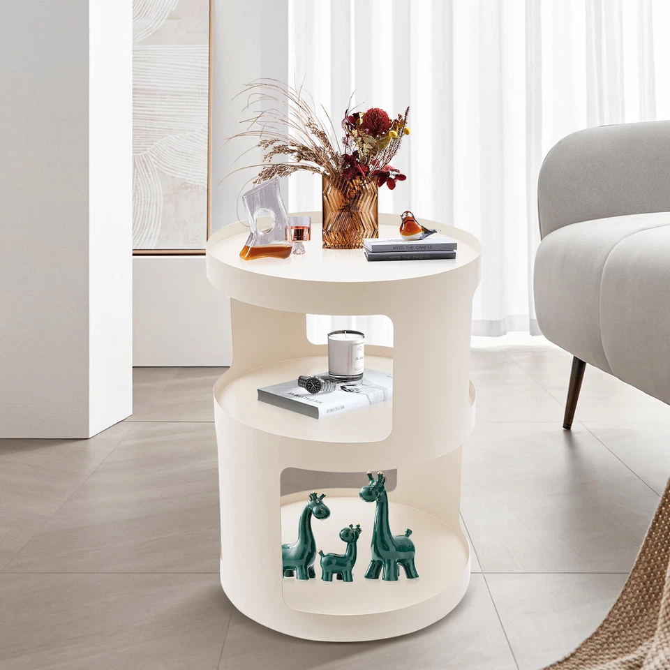 3 Tier Side Table Modern Coffee Table Sofa Bedside Table Round Organizer White - Image 1 of 4