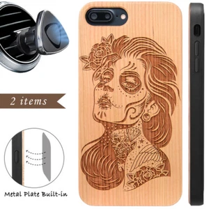 Skull Lady Wood Phone Case Includes Screen Protector or Magnetic Car Mount - Picture 1 of 10