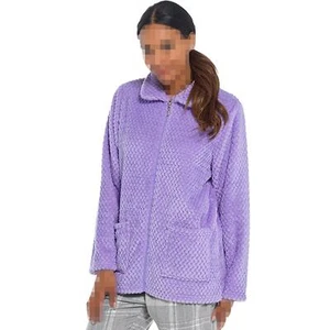 Ladies Bed Jacket Soft Winter Waffle Fleece Zip Up Warm Housecoat With Pocket - Picture 1 of 4