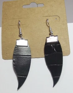 Handcrafted Faux Leather Earrings Black 2" - Picture 1 of 1
