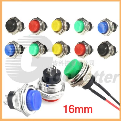 16mm Momentary Push Button Horn Switch OFF (ON) 250V/3A 2 Pin Black White Green - Image 1 of 4