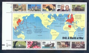 US 2559 WWII A World At War, Plate # 3354 1 Pane/10, Mint OG NH - Picture 1 of 1