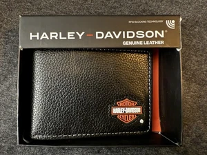 NIB Harley-Davidson Black Bifold w/Colored Logo Genuine Leather RFID Wallet - Picture 1 of 4