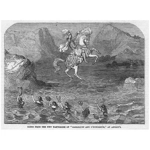 Escena de la Pantomima de Arlequín y O'Donoghue en Astleys - Impresión antigua 1851 - Imagen 1 de 1