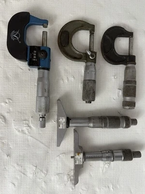 Vintage Micrometer Depth Gauge Lot Brown Sharpe Scherr Tumico 5 Tools - Image 1 of 4