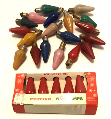 Lot of vtg C-6 Christmas tree light bulbs multicolor some used some NOS untested - Image 1 of 4