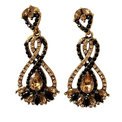 Pendientes étnicos negros Kundan CZ tono dorado estilo Bollywood... - Imagen 1 de 4