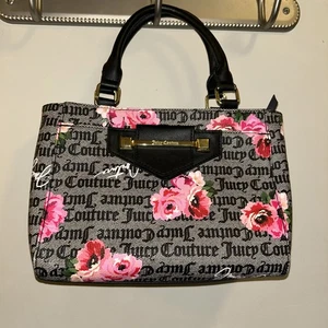Juicy Couture Hand Bag Shoulder Bag Gray Black Pink Flowers - Picture 1 of 6