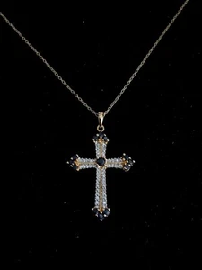 Sterling Silver 925 Gold Tone Necklace And Cross Pendant 18 Inches In Length - Imagen 1 de 3