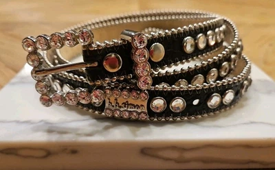 Cinturón para mujer BB Simon negro talla 38 cristal de Swarovski cuero italiano #3037 Foto 1 de 4