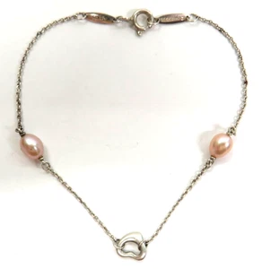 Tiffany & Co Elsa Peretti Pearls by the Yard Open Heart Silver Bracelet 7" - Picture 1 of 12