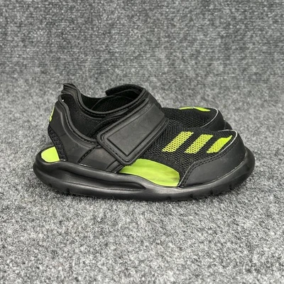 Sandálias Adidas Fortaswim Water Shoes tamanho infantil 9K preto verde neon gancho laço - Imagem 1 de 4
