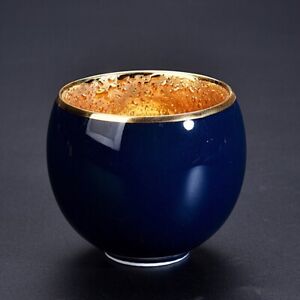 Chinese blue glaze 24k Gold Gilt Porcelain Tea Cup Gift Box
