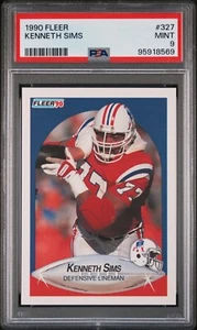 1990 FLEER #327 KENNETH SIMS PSA 9 MINT POP 2 ONLY 1 HIGHER NEW ENGLAND PATRIOTS - Picture 1 of 2