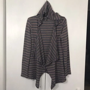 Heart Soul Open Front Cardigan Sweater Waterfall Multi-Colored Striped Hooded L - Picture 1 of 8