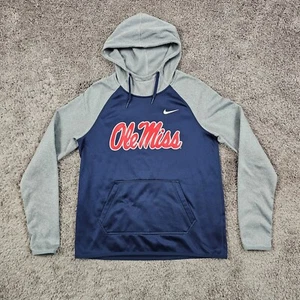 Ole Miss Rebels Hoodie Mens Small S Blue Gray Nike Therma-Fit Sweatshirt NCAA - Picture 1 of 12