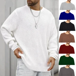 Nuevo Top Jersey Waffle Manga Larga Cuello Redondo Para Hombre Informal Suelto Pullover Prendas de Punto - Imagen 1 de 24