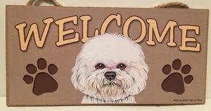 Targa insegna legno razza cane Welcome Bichon Frise nuova  - Foto 1 di 1