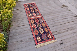 Turkish Rug 19''x76'' Oriental Runner Sumak Corridor Kilim Hallway Blue Rug 1x6 - Picture 1 of 8