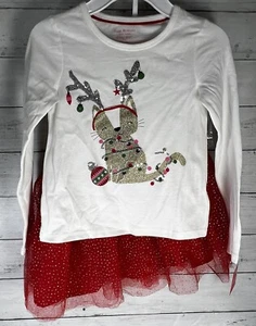NWT 3 Pc Isaac Mizrahi Kids 5/6 Christmas Cat Top, Tutu Skirt & Antler Headband - Picture 1 of 9