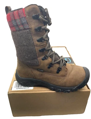 Keen Greta Botas Altas Cuero Impermeables Aisladas Marrón Rojo Cuadros Talla US 8.5 Foto 1 de 4