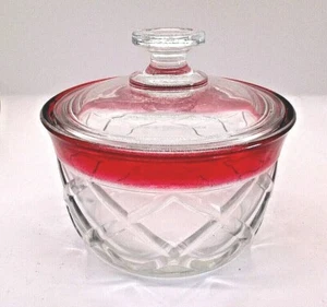 6" Vintage Indiana Glass Covered Candy /Snack Bowl Ruby Flash Gazebo Pattern - Picture 1 of 4