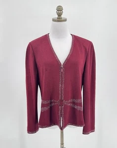 Maglione Santana maglia orlo strass bordeaux sera St. John full zip tg 12 - Foto 1 di 9