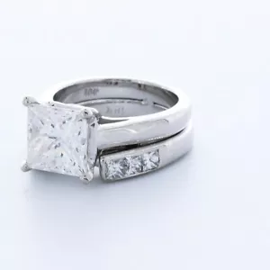 2.64CTW LAB DIAMONDS G/SI2 PRINCESS 18K WHITE GOLD CLASSIC SOLITAIRE BRIDAL SET - Picture 1 of 4