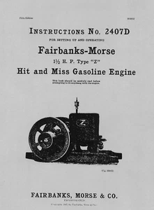 Fairbanks Morse 1½ HP Type Z Instructions No. 2407D (please read description) - Picture 1 of 3