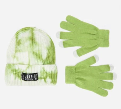 Conjunto de gorro y guantes Justice Girls verde tie-dye Foto 1 de 3
