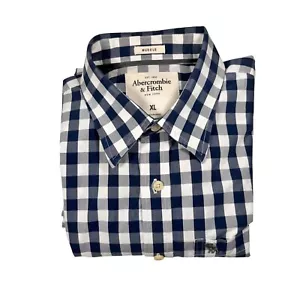Camicia Abercrombie & Fitch blu bianca Gingham manica lunga vestibilità muscolare con bottoni XL - Foto 1 di 11
