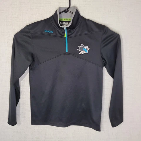 REEBOK San Jose Sharks Men’s 1/4 Zip Pullover Small Black Center Ice NHL PlayDry Cover