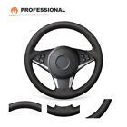 Black Genuine Leather Steering Wheel Cover Wrap For Bmw E60 530D 545I 550I E61