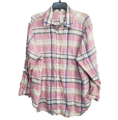 Jones New York Top Womens 2X 100% Linen Multicolor Plaid Tunic Lagenlook Beachy - Image 1 of 4