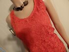 Wome 12 14 M L XL Blous Sleev Floral Red Orang Over Lay Pullover Top Career Tank