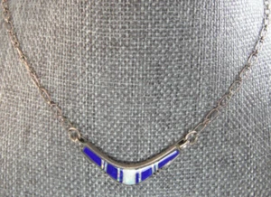 Native American Lapis Lazuli Opal Inlay Marked Sterling Necklace Marked E.K. VTG - Picture 1 of 23