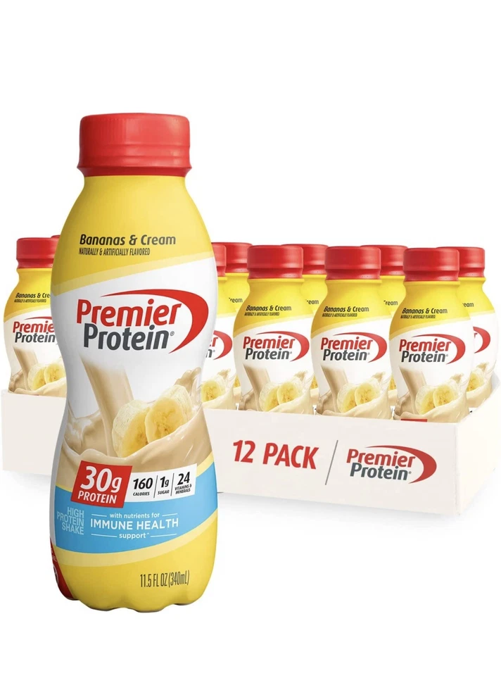 Batido de proteínas Premier 30 g vitaminas proteicas (paquete de 12) plátano y crema Foto 1 de 1