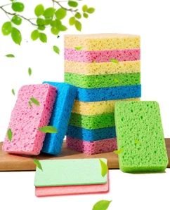12-Count Kitchen Sponges- Compressed Cellulose Sponges Non-Scratch Natural Dish - Picture 1 of 12