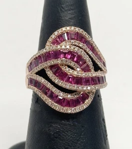EFFY 14K Rose Gold Diamond Ruby Royale Swirl Ring Sz 7 - Picture 1 of 11