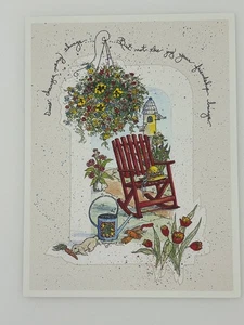 Vintage D Morgan Freundschaft Grußkarte Blumen Gartenstuhl Illustration - Bild 1 von 3